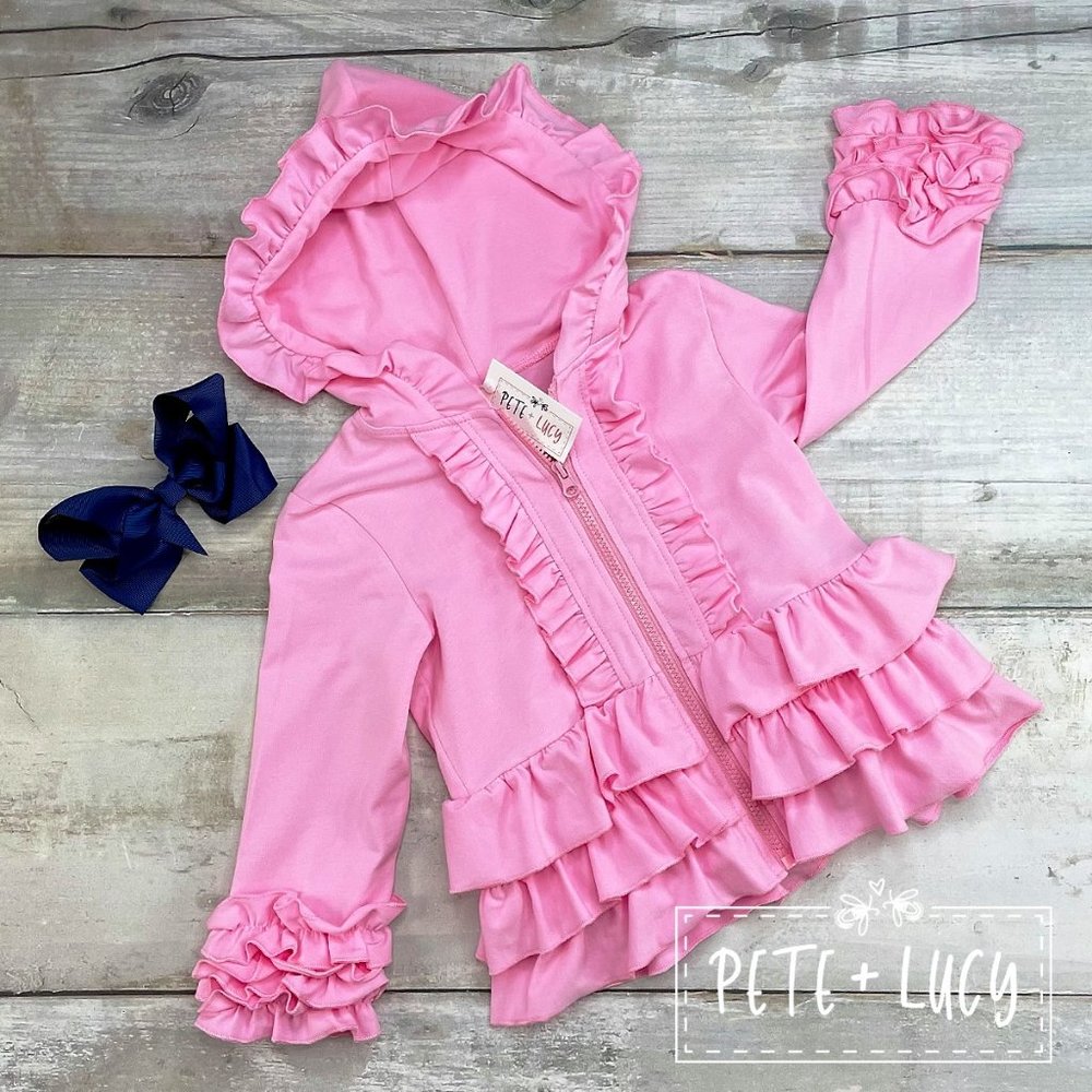 Pete and Lucy Toddler Pink Icing Sleeve Ruffled Hoodie|Jacket